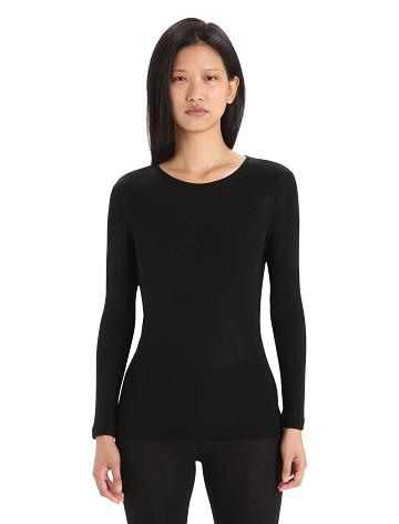 Black Women's Icebreaker Merino 175 Everyday Long Sleeve Crewe Thermal Top Base Layers | USA 1911PJJQ